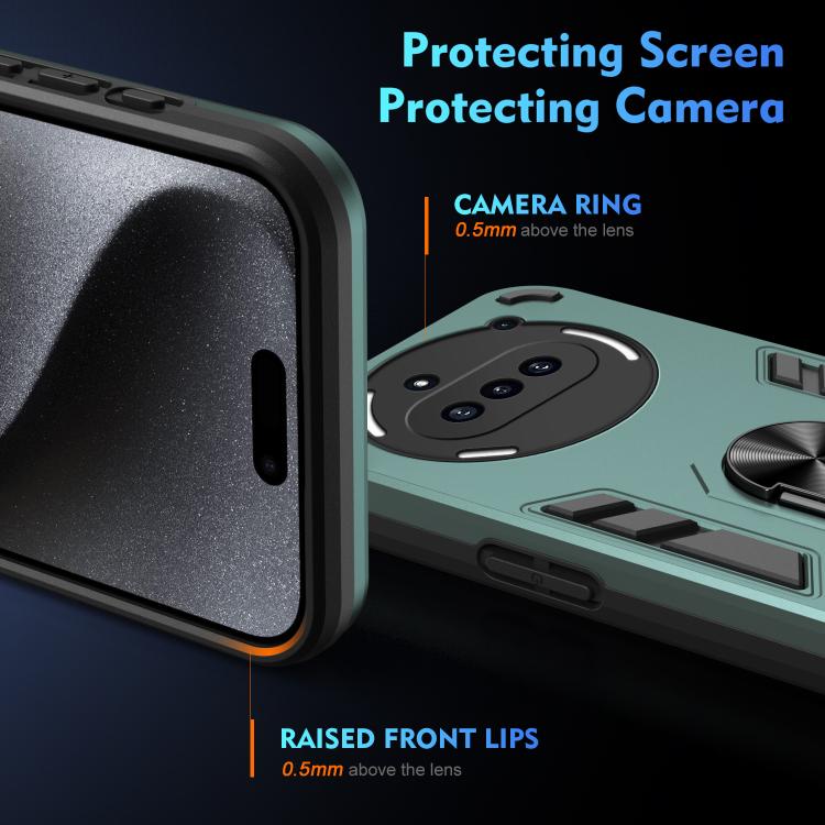For Nothing Phone 3a WANLONFENG Armor Kickstand Shockproof Phone Case with 2pcs Screen Films(Green) - Image 4
