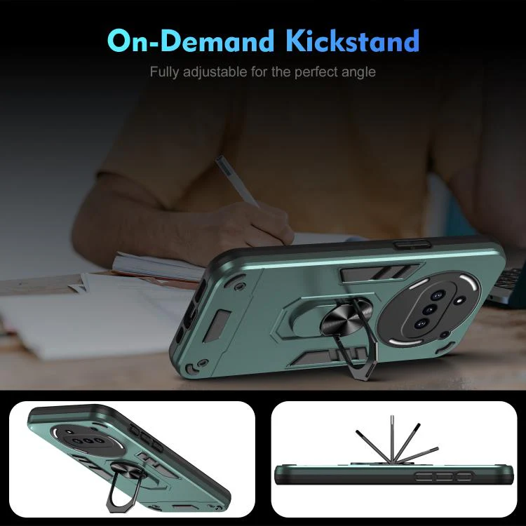 For Nothing Phone 3a WANLONFENG Armor Kickstand Shockproof Phone Case with 2pcs Screen Films(Green) - Image 7