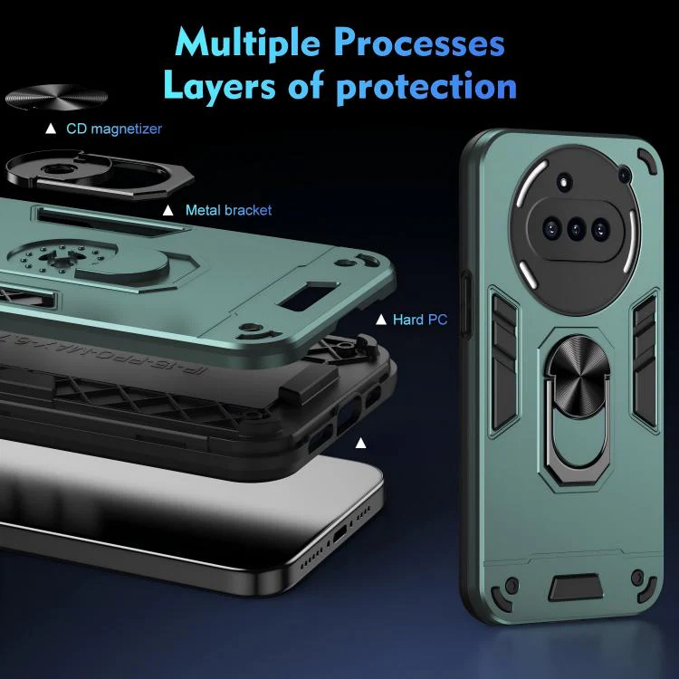 For Nothing Phone 3a WANLONFENG Armor Kickstand Shockproof Phone Case with 2pcs Screen Films(Green) - Image 8