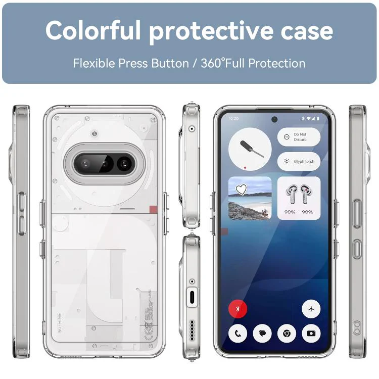 For Nothing Phone 3a WANLONFENG Electroplated Buttons TPU Acrylic Phone Case with Screen Protector(Black) - Image 2