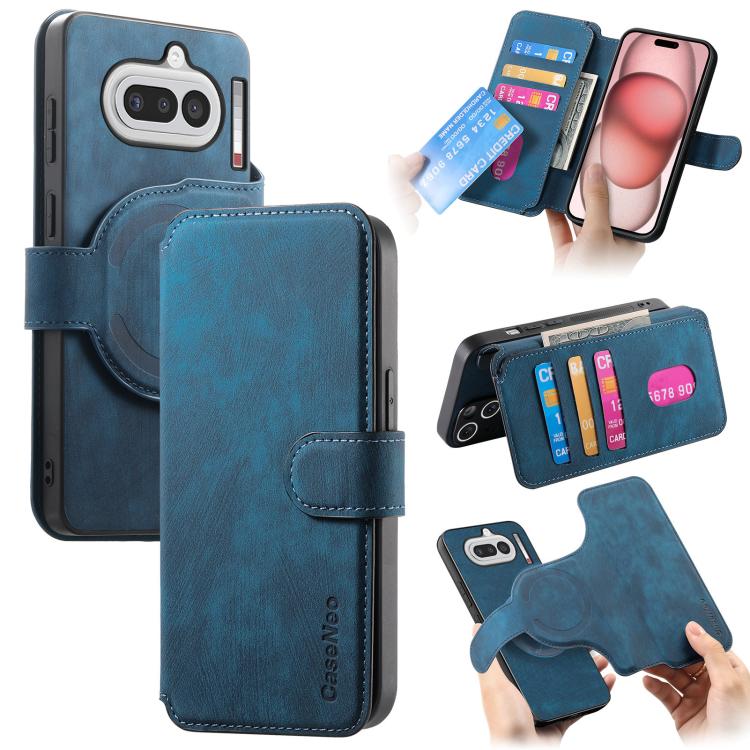 For Nothing Phone 4a CaseNeo MagSafe RFID Anti-theft Retro Leather Phone Case(Blue)