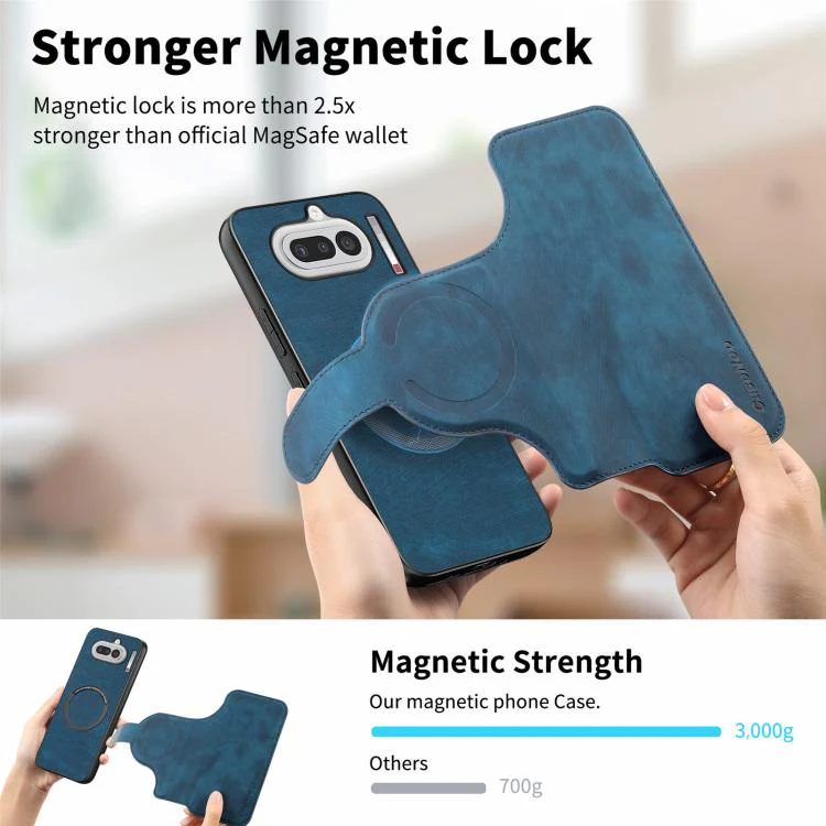 For Nothing Phone 4a CaseNeo MagSafe RFID Anti-theft Retro Leather Phone Case(Blue) - Image 7
