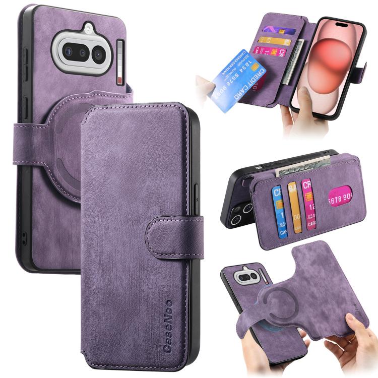 For Nothing Phone 4a CaseNeo MagSafe RFID Anti-theft Retro Leather Phone Case(Purple)