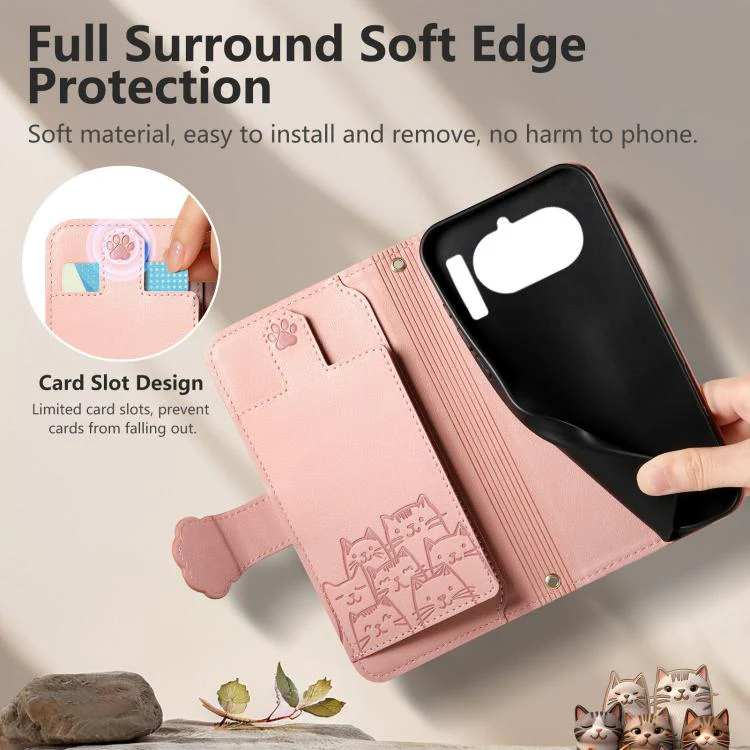 For Nothing Phone 4a Cat-shaped Zipper Wallet Vegan Leather Phone Case with Strap(Pink) - Image 4