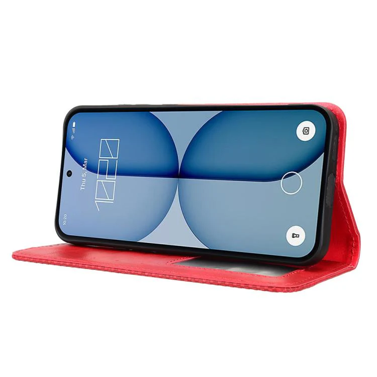 For Nothing Phone 4a Magnetic Buckle Retro Texture Leather Phone Case(Red) - Image 5