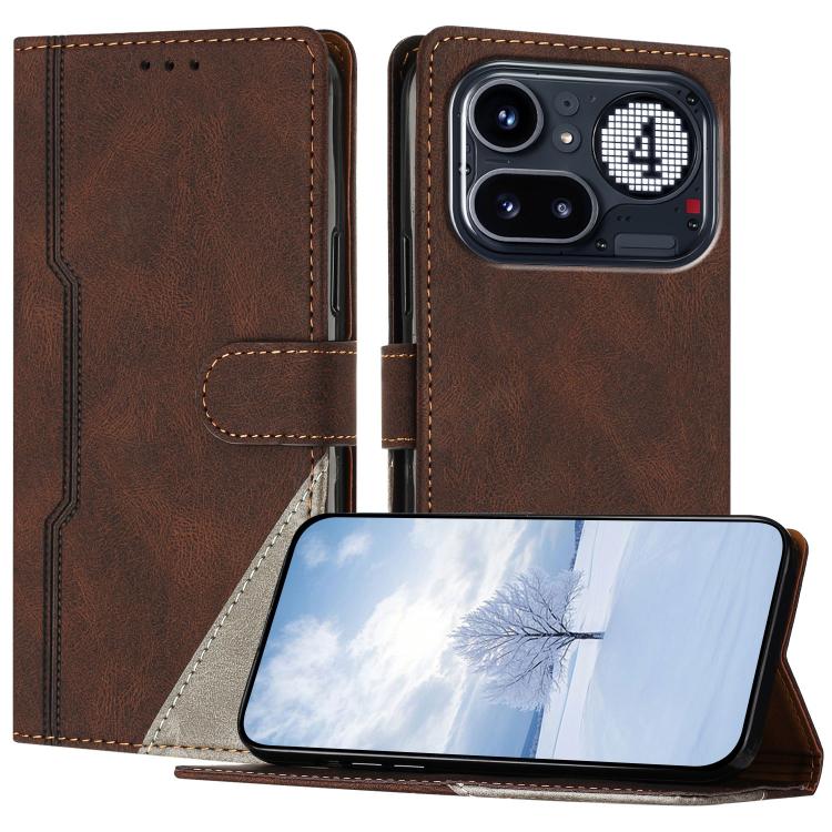 For Nothing Phone 4a Pro Color Matching Buckle Clasp Vegan Leather Phone Case(Brown)