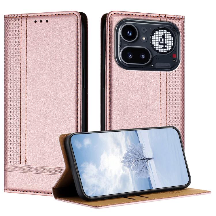 For Nothing Phone 4a Pro Stitching Design Scratch-Resistant Vegan Leather Phone Case(Rose Gold)