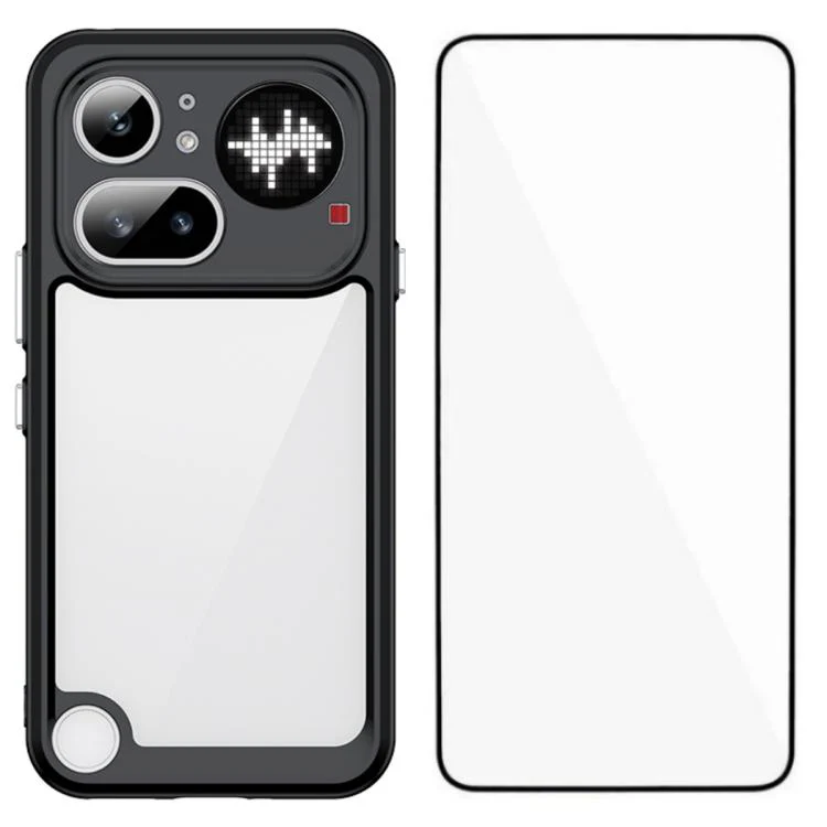 For Nothing Phone 4a Pro WANLONFENG Electroplated Buttons TPU Acrylic Phone Case with Screen Protector(Black)