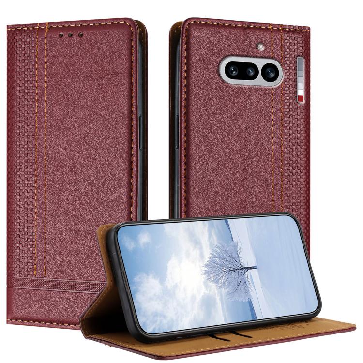 For Nothing Phone 4a Stitching Design Scratch-Resistant Vegan Leather Phone Case(Wine Red)
