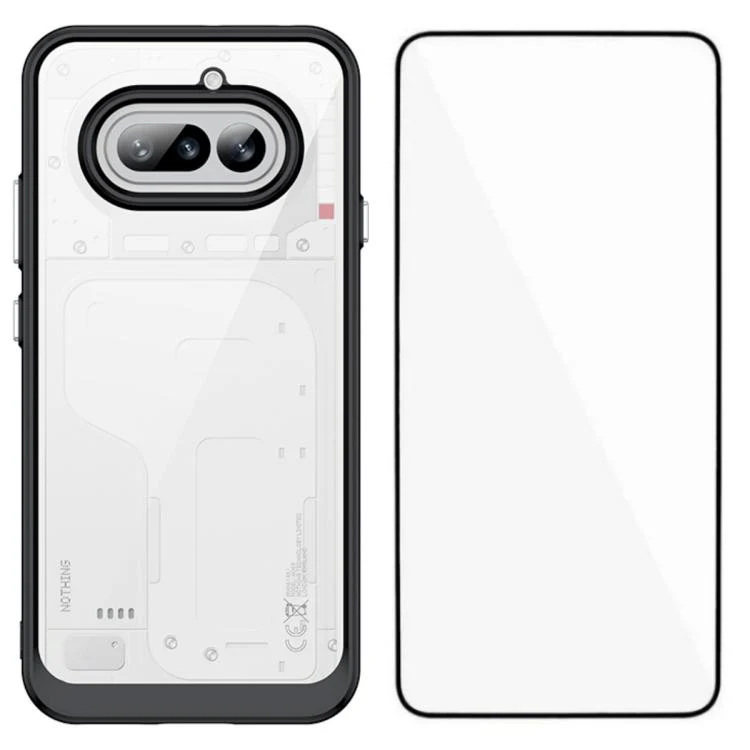 For Nothing Phone 4a WANLONFENG Electroplated Buttons TPU Acrylic Phone Case with Screen Protector(Black)