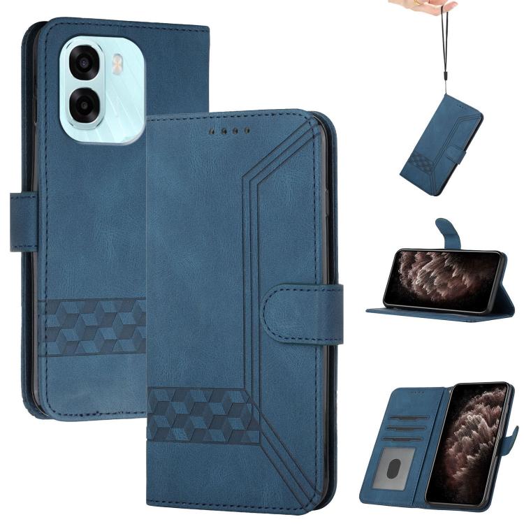 For OPPO A6x / A6c Global / A6 Pro India Cubic Skin Feel Flip Leather Phone Case(Blue)