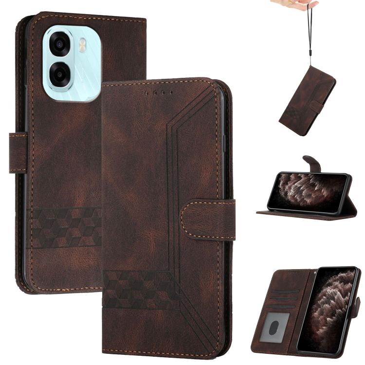 For OPPO A6x / A6c Global / A6 Pro India Cubic Skin Feel Flip Leather Phone Case(Brown)