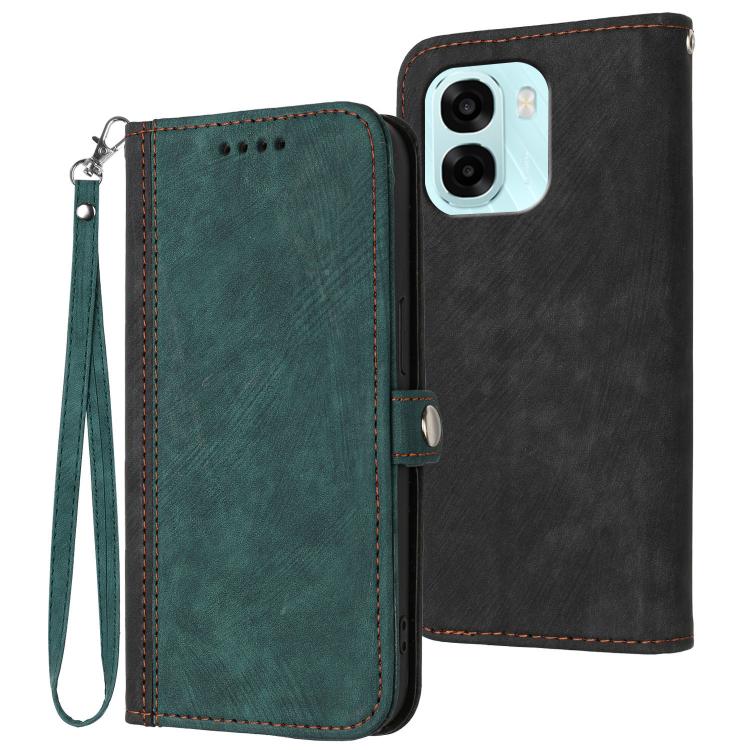 For OPPO A6x / A6c Global / A6 Pro India Side Buckle Double Fold Hand Strap Leather Phone Case(Dark Green)