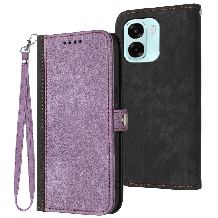 For OPPO A6x / A6c Global / A6 Pro India Side Buckle Double Fold Hand Strap Leather Phone Case(Purple)