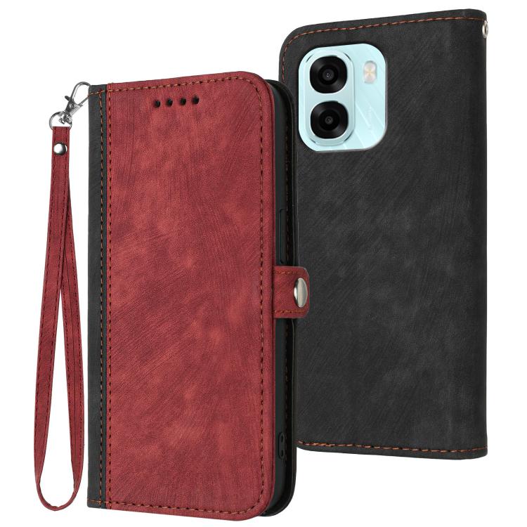 For OPPO A6x / A6c Global / A6 Pro India Side Buckle Double Fold Hand Strap Leather Phone Case(Red)