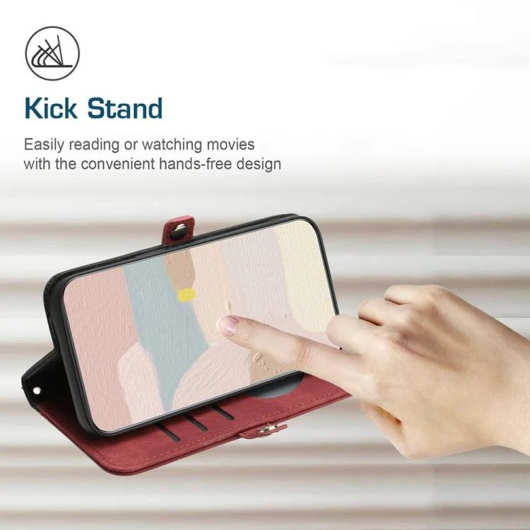 For OPPO A6x / A6c Global / A6 Pro India Side Buckle Double Fold Hand Strap Leather Phone Case(Red) - Image 7