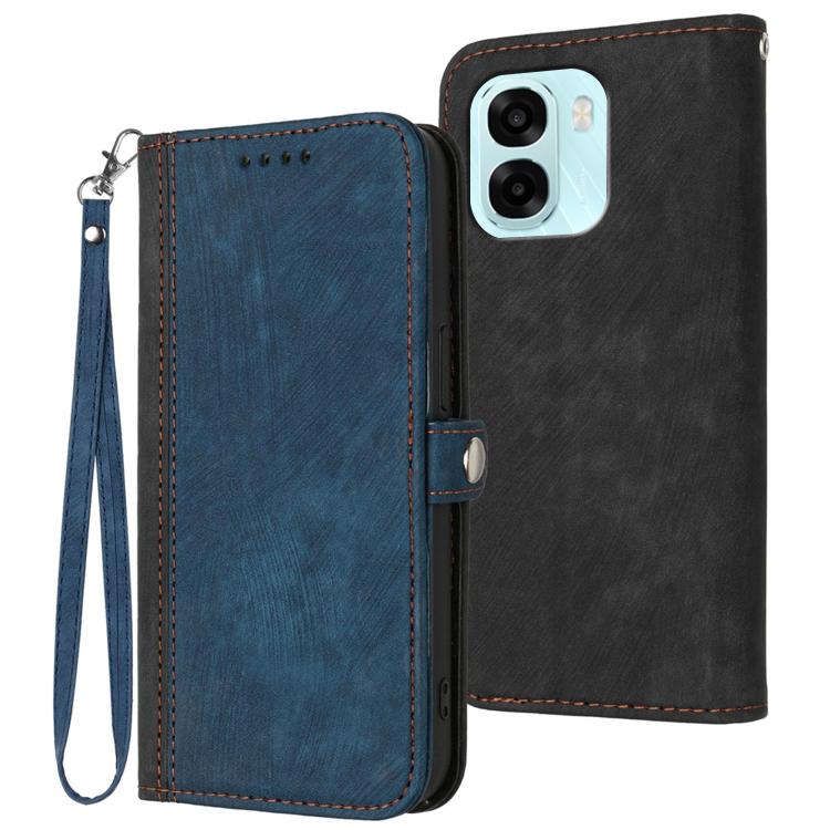 For OPPO A6x / A6c Global / A6 Pro India Side Buckle Double Fold Hand Strap Leather Phone Case(Royal)