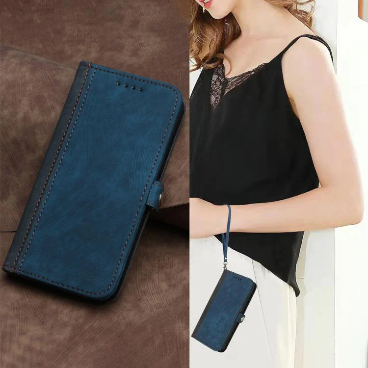 For OPPO A6x / A6c Global / A6 Pro India Side Buckle Double Fold Hand Strap Leather Phone Case(Royal) - Image 8