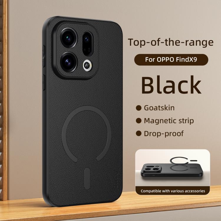 For OPPO Find X9 Goatskin Vegan Leather Magnetic Phone Case(Black) - Image 2