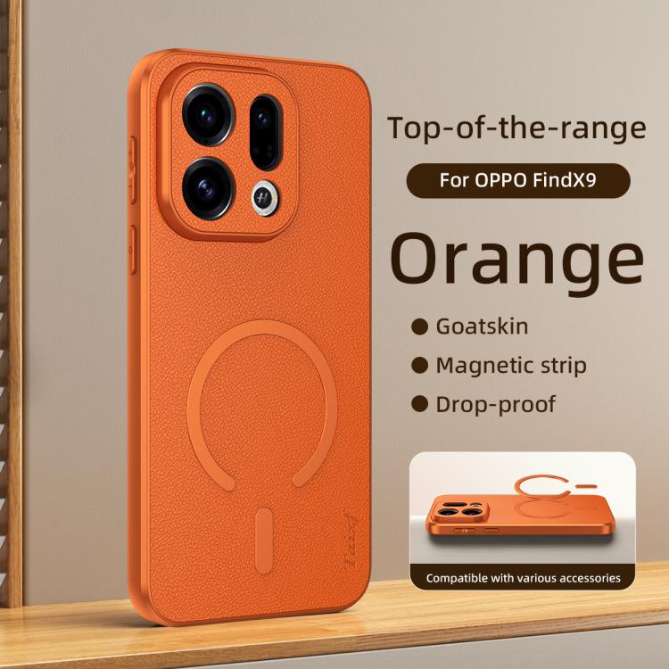 For OPPO Find X9 Goatskin Vegan Leather Magnetic Phone Case(Orange) - Image 2
