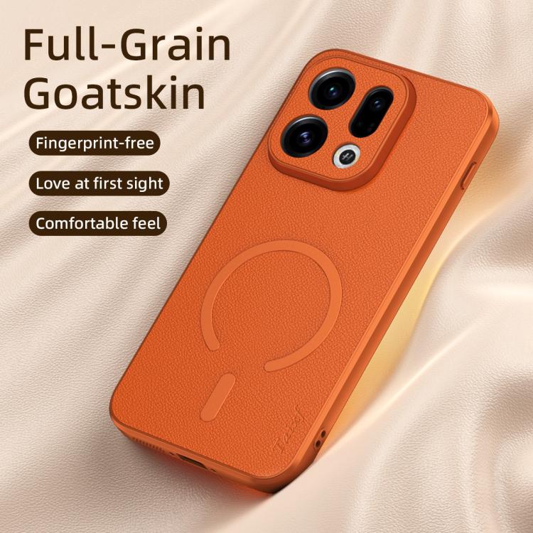 For OPPO Find X9 Goatskin Vegan Leather Magnetic Phone Case(Orange) - Image 4