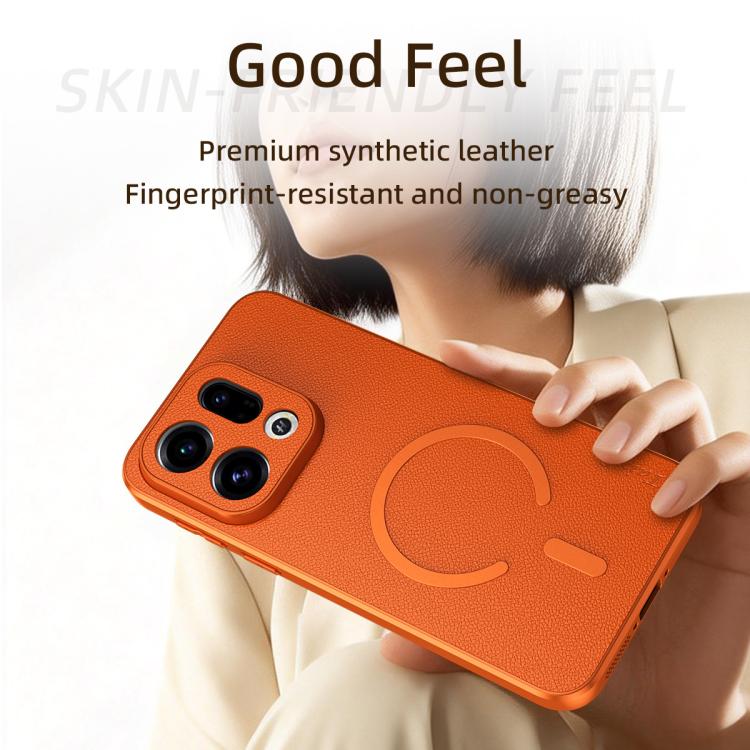 For OPPO Find X9 Goatskin Vegan Leather Magnetic Phone Case(Orange) - Image 5
