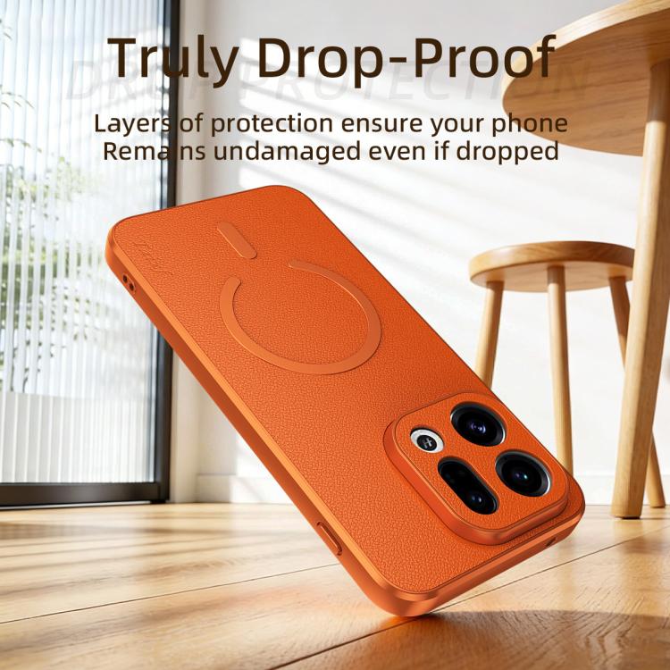 For OPPO Find X9 Goatskin Vegan Leather Magnetic Phone Case(Orange) - Image 6