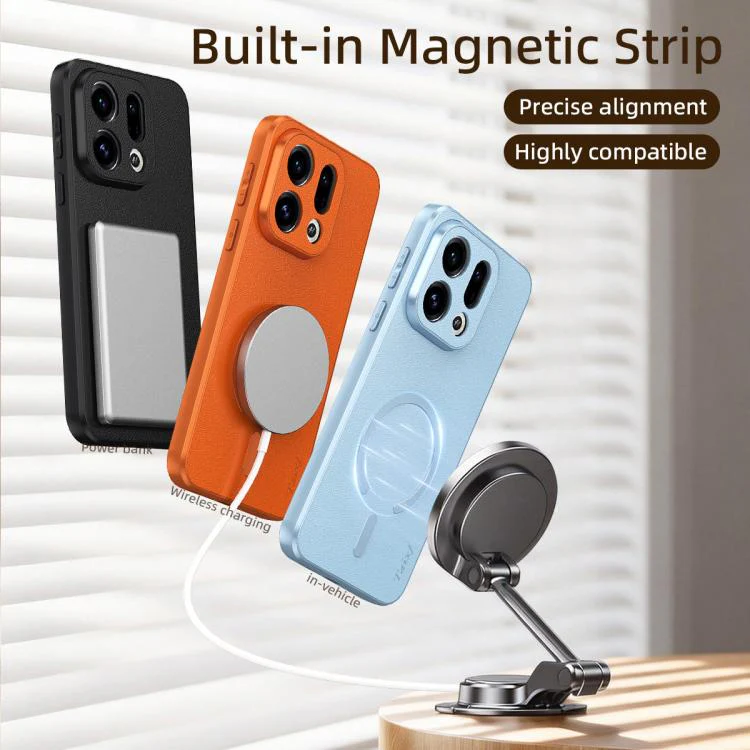 For OPPO Find X9 Goatskin Vegan Leather Magnetic Phone Case(Orange) - Image 8