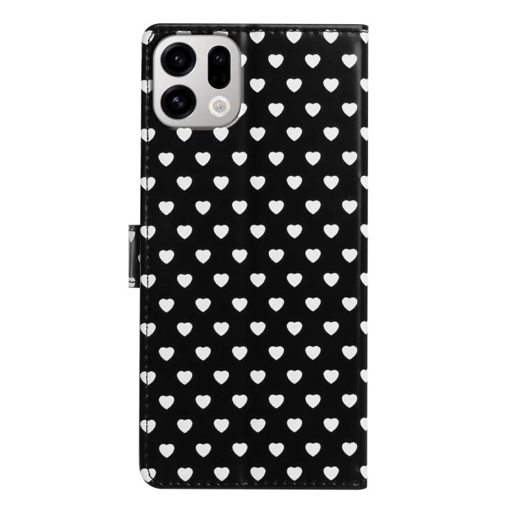 For OPPO Find X9 Hearts Pattern Buckle Vegan Leather Phone Case with Strap(Black Hearts) - Image 3
