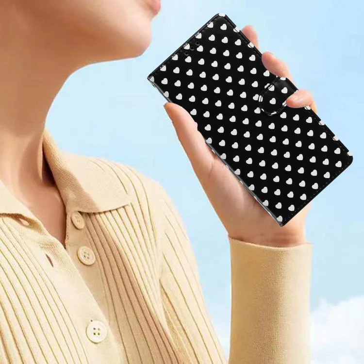 For OPPO Find X9 Hearts Pattern Buckle Vegan Leather Phone Case with Strap(Black Hearts) - Image 8