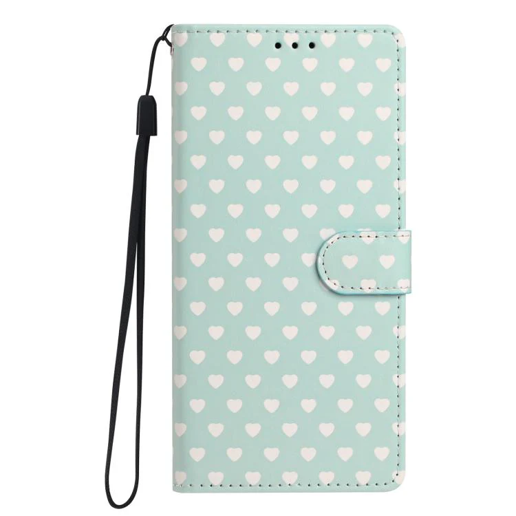 For OPPO Find X9 Hearts Pattern Buckle Vegan Leather Phone Case with Strap(Mint Green Hearts) - Image 2