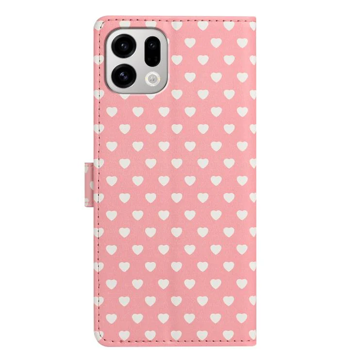 For OPPO Find X9 Hearts Pattern Buckle Vegan Leather Phone Case with Strap(Pink Hearts) - Image 3