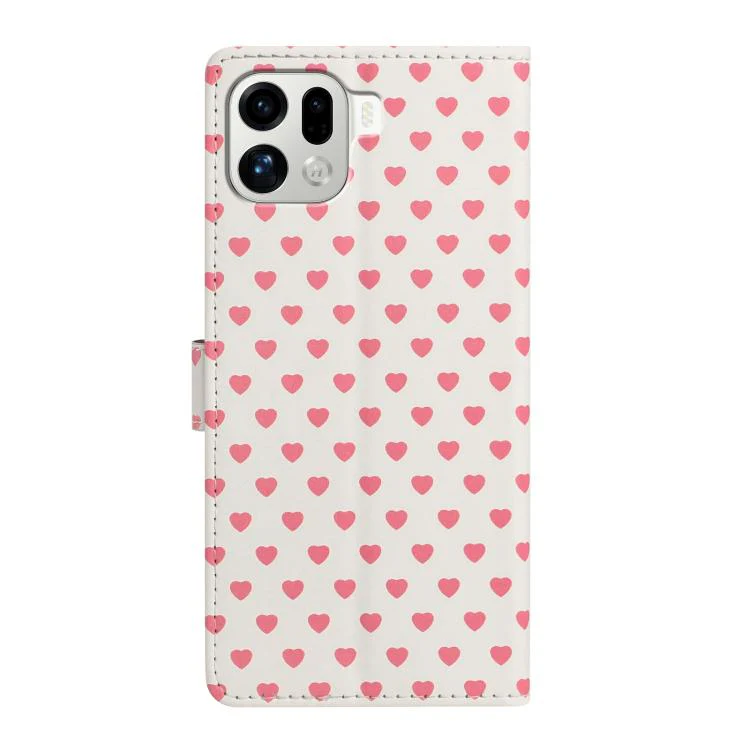 For OPPO Find X9 Pro Hearts Pattern Buckle Vegan Leather Phone Case with Strap(Beige Hearts) - Image 3