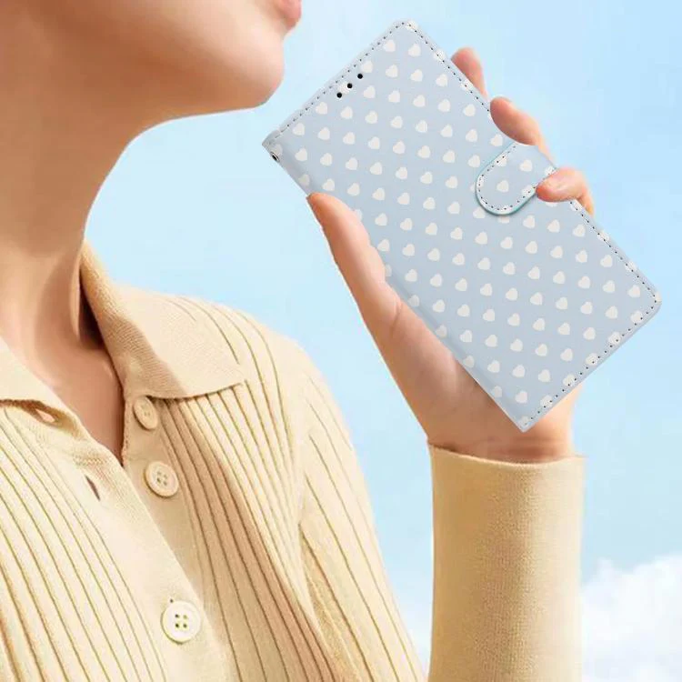 For OPPO Find X9 Pro Hearts Pattern Buckle Vegan Leather Phone Case with Strap(Blue Hearts) - Image 8