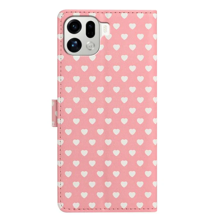For OPPO Find X9 Pro Hearts Pattern Buckle Vegan Leather Phone Case with Strap(Pink Hearts) - Image 3