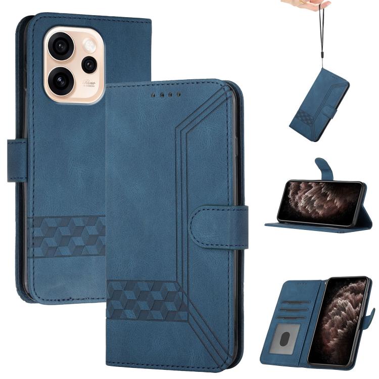 For OPPO Reno15 5G Global Cubic Skin Feel Flip Leather Phone Case(Blue)