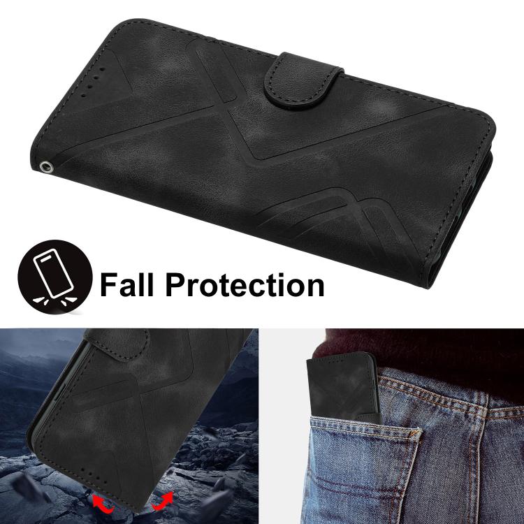 For OPPO Reno15 5G Global Line Pattern Skin Feel Leather Phone Case(Black) - Image 6
