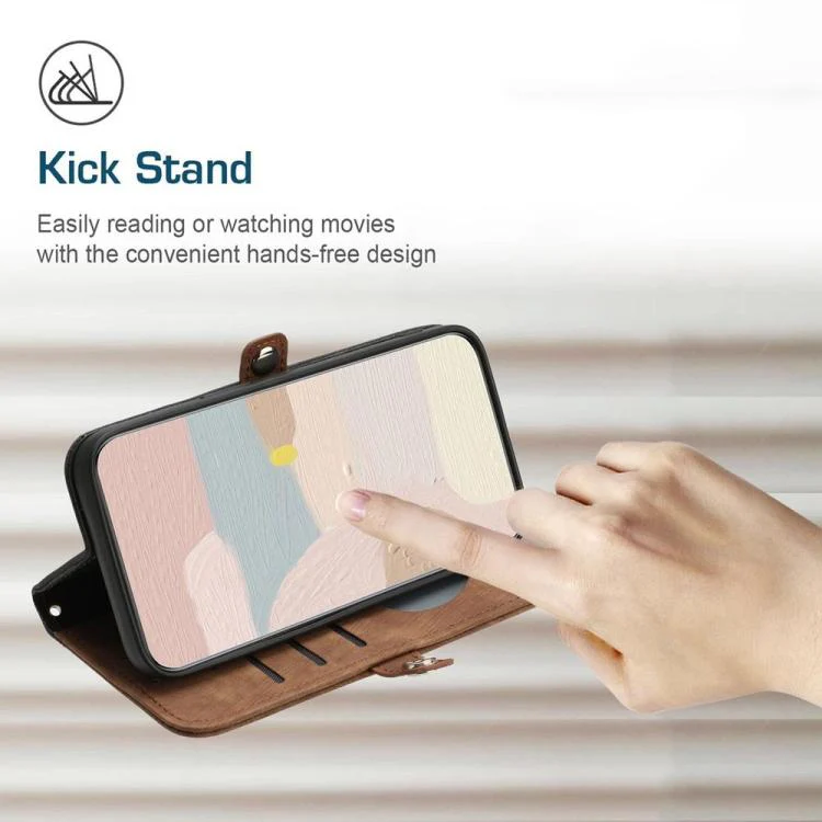 For OPPO Reno15 5G Global Side Buckle Double Fold Hand Strap Leather Phone Case(Brown) - Image 7