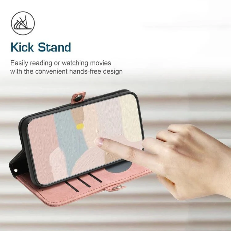 For OPPO Reno15 5G Global Side Buckle Double Fold Hand Strap Leather Phone Case(Pink) - Image 7
