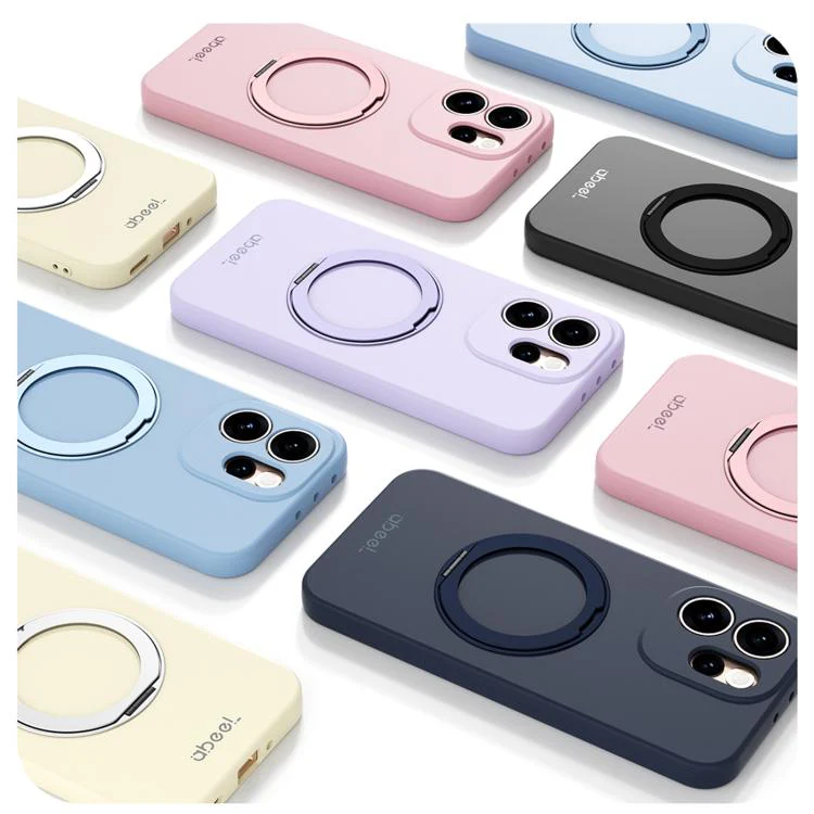 For OPPO Reno15 Pro 5G Global ABEEL Skin-friendly Feel Magnetic Liquid Silicone Phone Case with Holder(Yellow) - Image 2