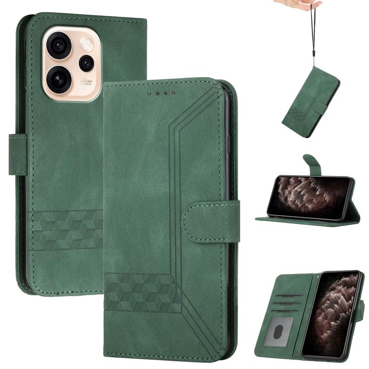 For OPPO Reno15 Pro 5G Global Cubic Skin Feel Flip Leather Phone Case(Green)