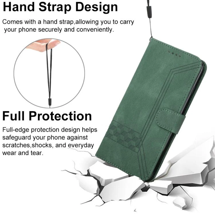 For OPPO Reno15 Pro 5G Global Cubic Skin Feel Flip Leather Phone Case(Green) - Image 6