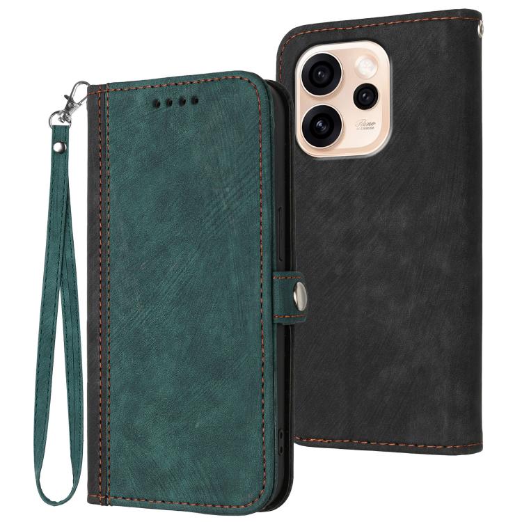 For OPPO Reno15 Pro 5G Global Side Buckle Double Fold Hand Strap Leather Phone Case(Dark Green)