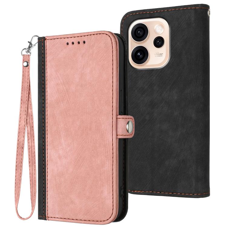 For OPPO Reno15 Pro 5G Global Side Buckle Double Fold Hand Strap Leather Phone Case(Pink)
