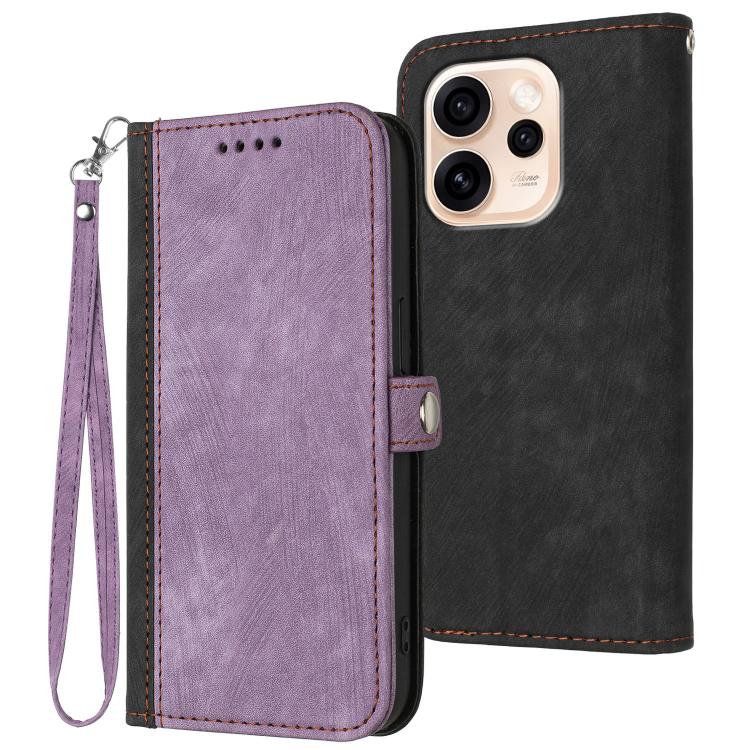 For OPPO Reno15 Pro 5G Global Side Buckle Double Fold Hand Strap Leather Phone Case(Purple)