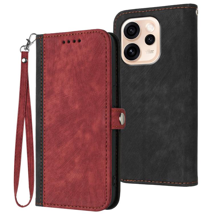 For OPPO Reno15 Pro 5G Global Side Buckle Double Fold Hand Strap Leather Phone Case(Red)