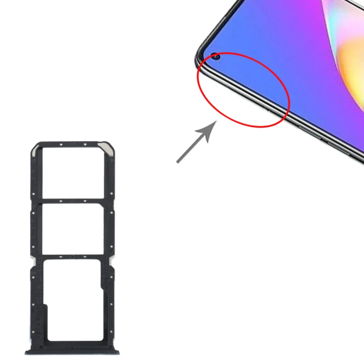 For OPPO Reno5 Lite / Reno5 F / A94 4G SIM Card Tray + SIM Card Tray + Micro SD Card Tray (Black) - Image 4
