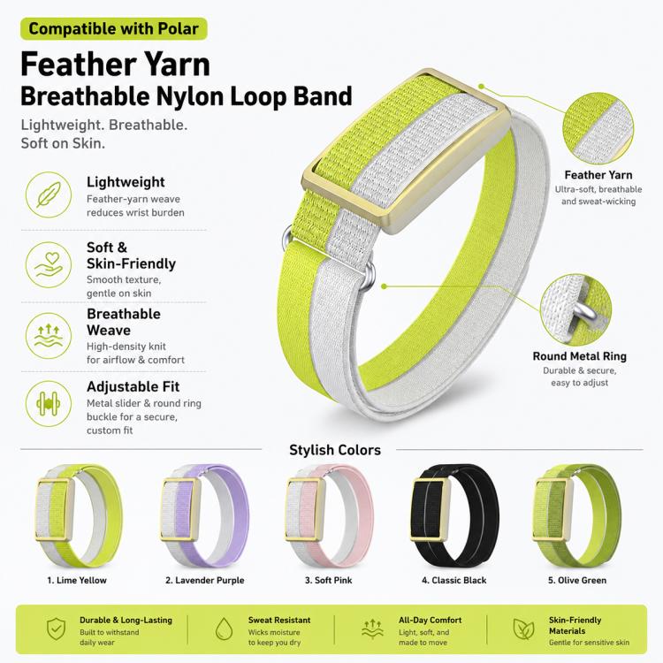 For Polar Loop xDfind Metal Round Buckle Feather Yarn Breathable Nylon Loop Watch Band, Size:S Wrist Circumference 135–170 mm(Black) - Image 4