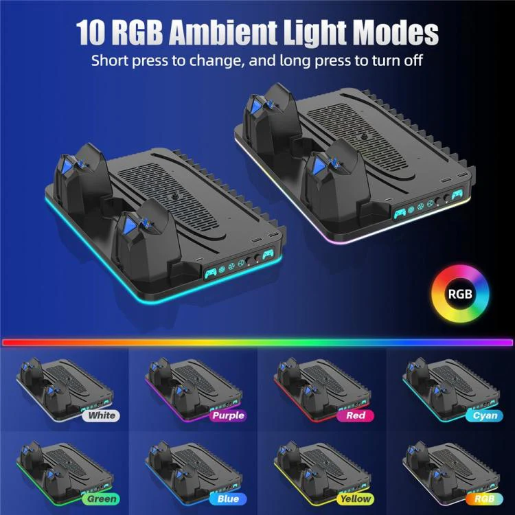 For PS5 / PS5 Slim / PS5 Pro Cooling Stand Dual Controller Charging Station Game Storage Rack(Black) - Image 4
