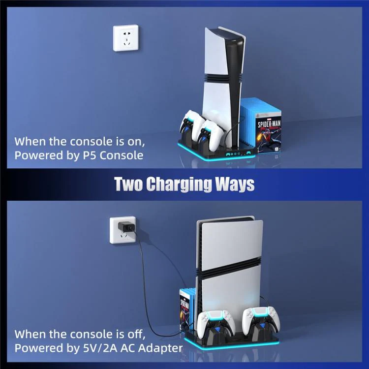 For PS5 / PS5 Slim / PS5 Pro Cooling Stand Dual Controller Charging Station Game Storage Rack(Black) - Image 7